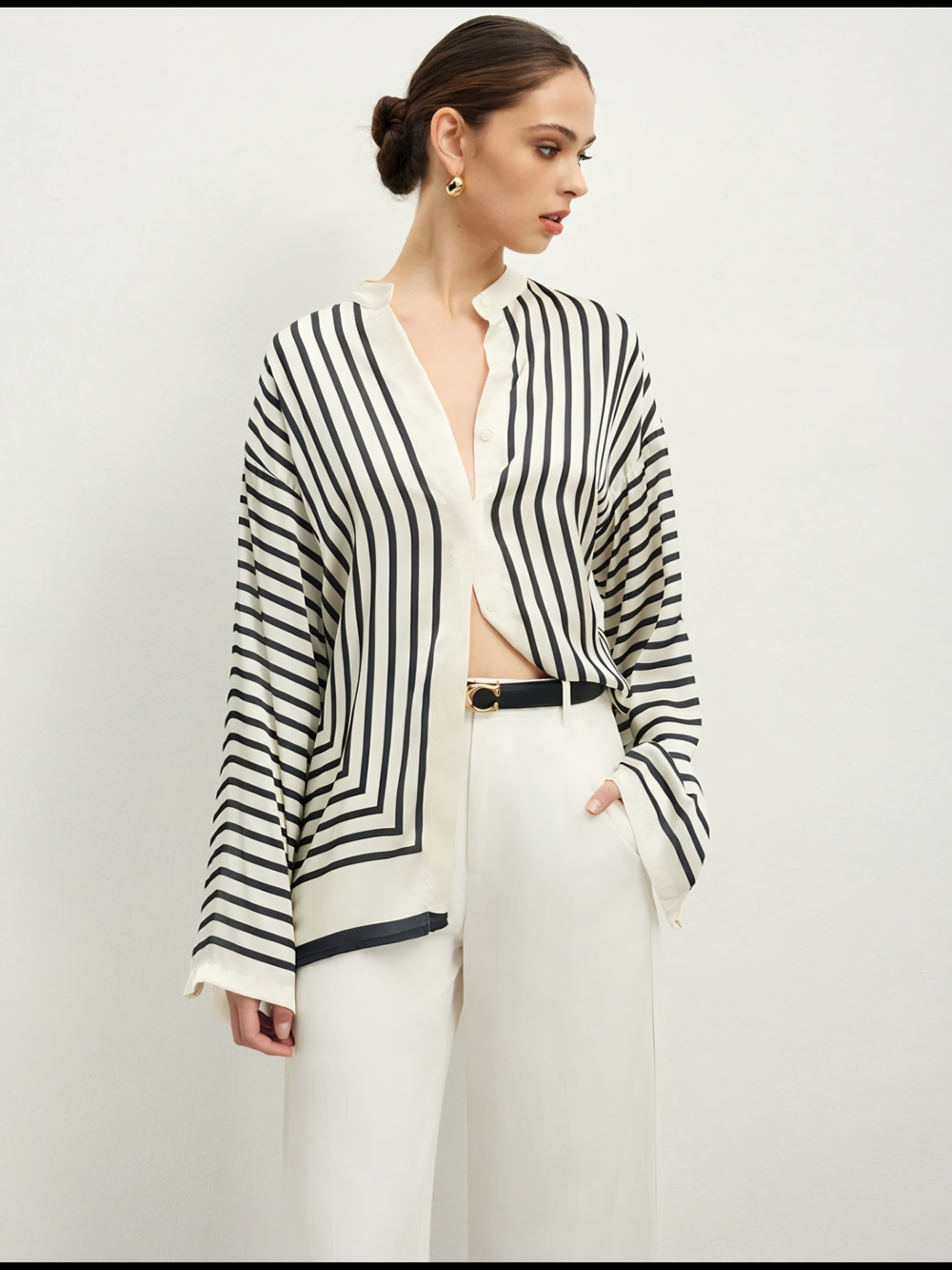Commense Cream and Black Striped Button-Down Shirt